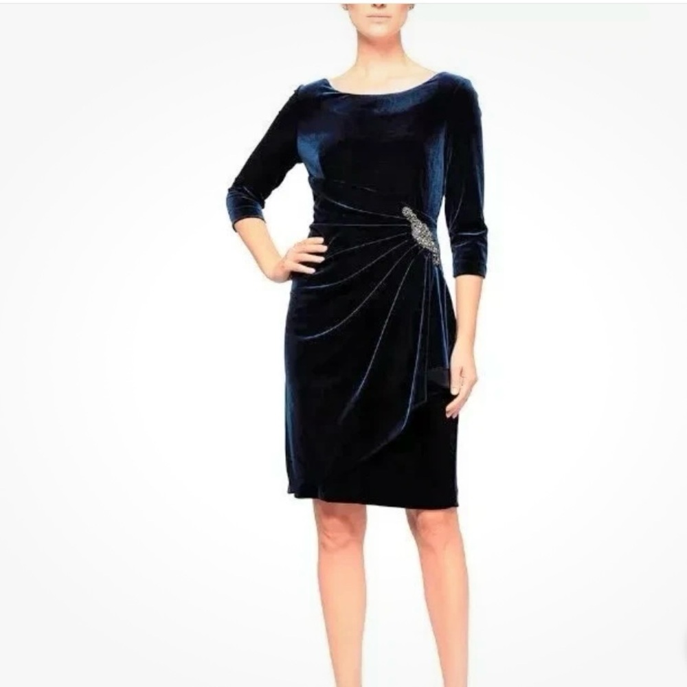 Alex Evenings Navy Dress with Embellished Accent